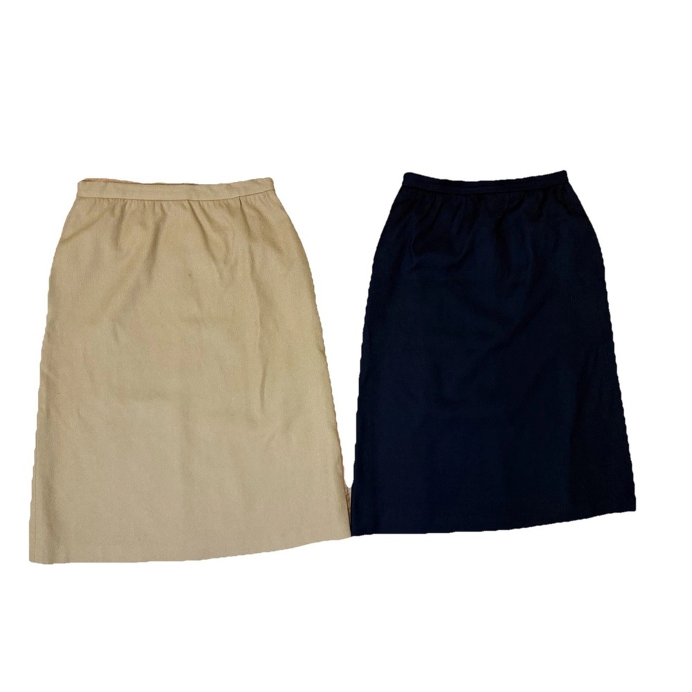 Vintage Stephen Douglas LTD A-line Skirts Navy & Tan 100% Wool Lined USA Sz 12
